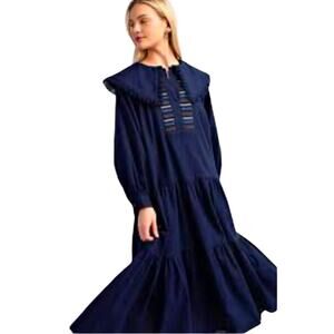 SEA NEW YORK LUNA LINEN L/S DRESS - NAVY Size XS NWT